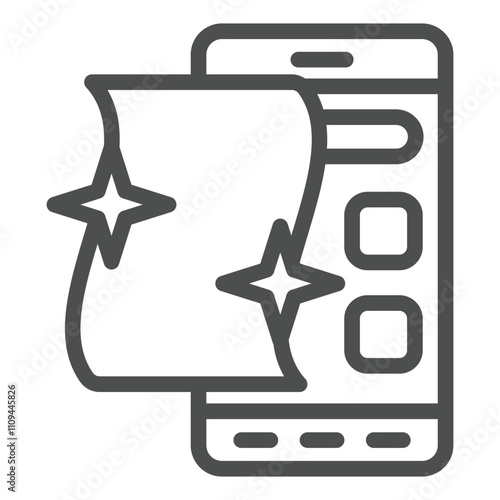 Smartphone screen wipe napkin line icon, disinfection concept. Vector graphics. Clean your display sign on white background, outline style icon for mobile or web design.