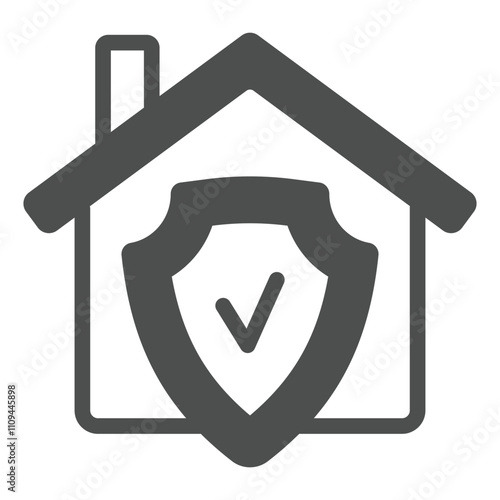 Home house with shield solid icon,defense against viruses concept. Vector graphics. Checkmark emblem house sign on white background, glyph style icon for mobile or web design.