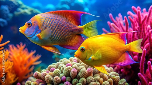 Colorful Fish Swimming in Vibrant Coral Reef