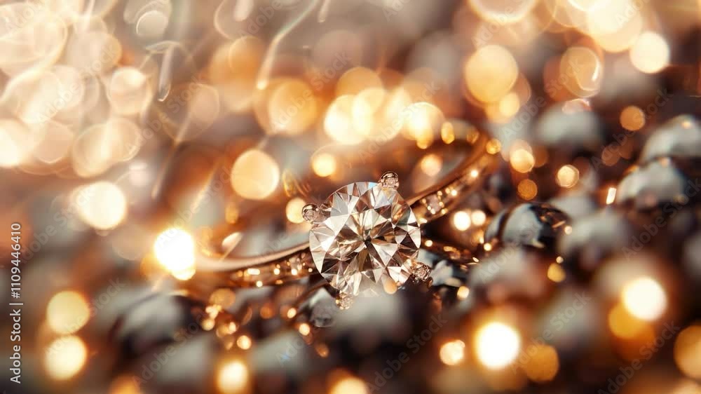 Sparkling Diamond Ring on Glittering Background with Bokeh Effect Sparkling Diamond Ring on Glittering Background with Bokeh Effect