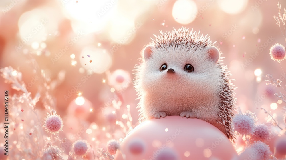 Obraz premium Exotic hedgehog pet in enchanting floral garden whimsical photography dreamy atmosphere close-up view for pet lovers