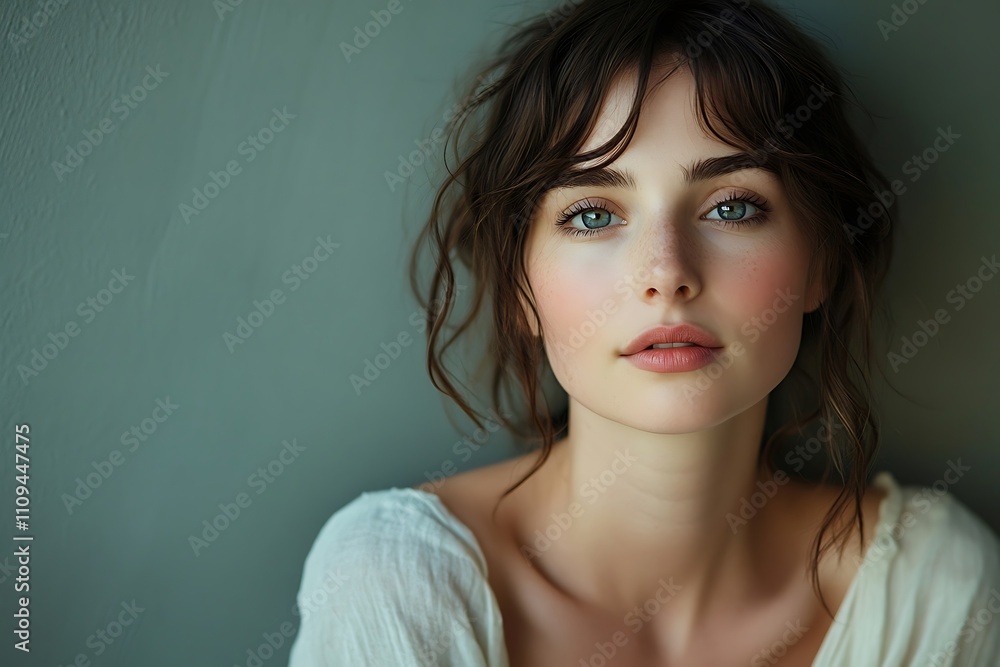 Young Woman Delicate Features Romantic Natural Glow Young Woman Delicate Features Romantic Natural Glow