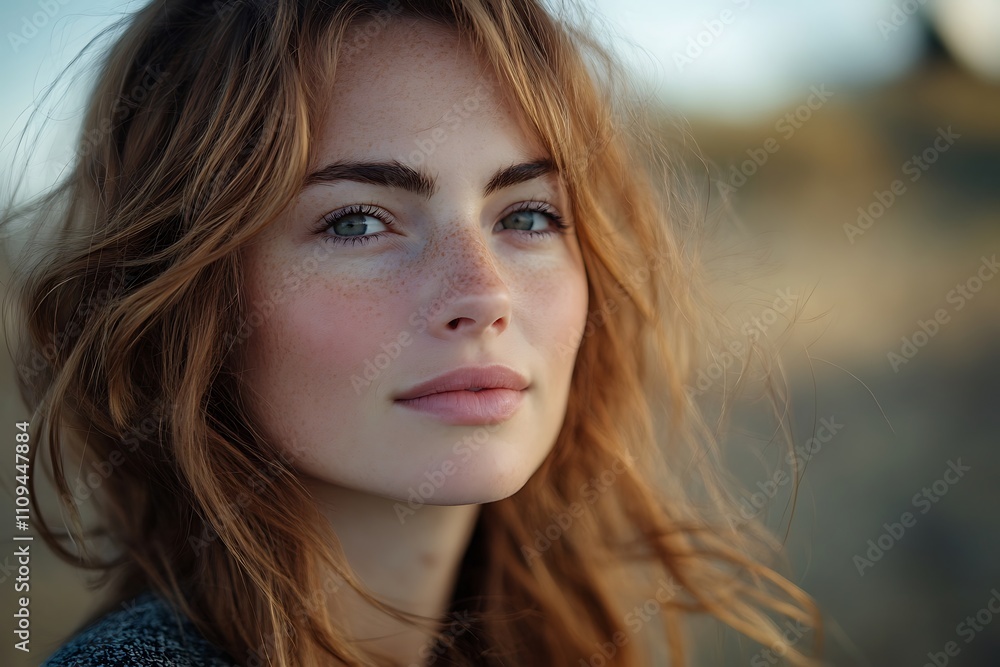 Young Woman Freckles Outdoor Glow Casual Portrait Young Woman Freckles Outdoor Glow Casual Portrait