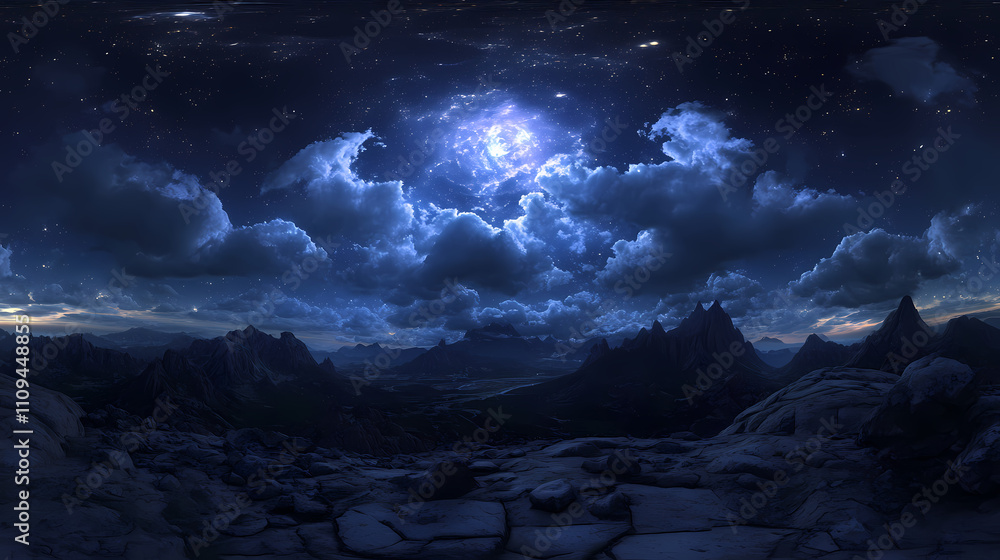Dark blue twilight sky with cumulus clouds in seamless hdr panorama , twilight, sky, clouds, cumulus, seamless, hdr. Zenith. Illustration Dark blue twilight sky with cumulus clouds in seamless hdr panorama , twilight, sky, clouds, cumulus, seamless, hdr. Zenith. Illustration