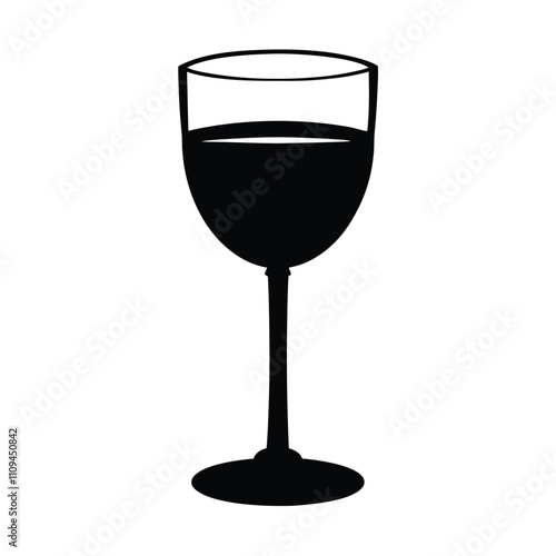 A wine glass is shown with a full glass of wine in it. The wine glass is tall and slender with a stem