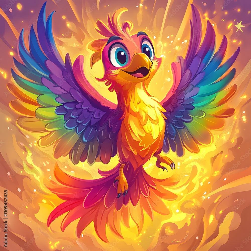 Fototapeta premium Joyful Rainbow Phoenix Bird Fantasy Art Magical Creature Illustration