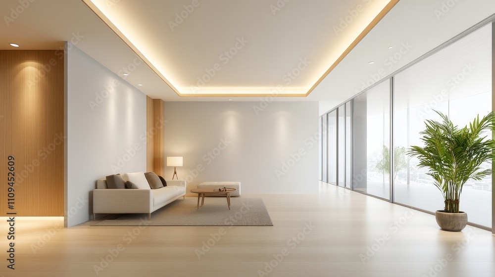 A large empty room with a white wall and a black television A large empty room with a white wall and a black television