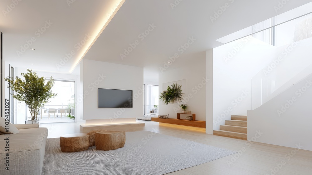 A white room with a chair and a plant A white room with a chair and a plant
