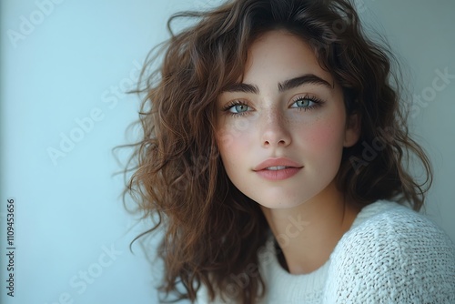 Youthful Asian Woman Model Natural Light Glow, Brown Hair