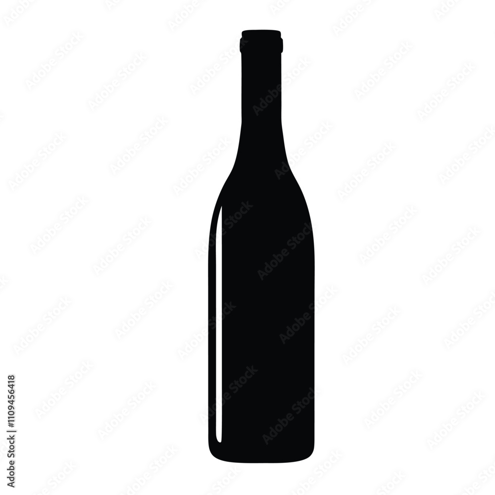A bottle of wine is shown in black and white. The bottle is empty. The bottle is sitting on a white background A bottle of wine is shown in black and white. The bottle is empty. The bottle is sitting on a white background