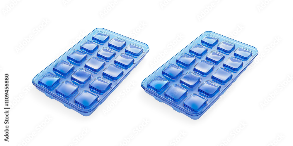 Blue Ice Cube Tray with Clear Ice Cubes on a Transparent Background Blue Ice Cube Tray with Clear Ice Cubes on a Transparent Background