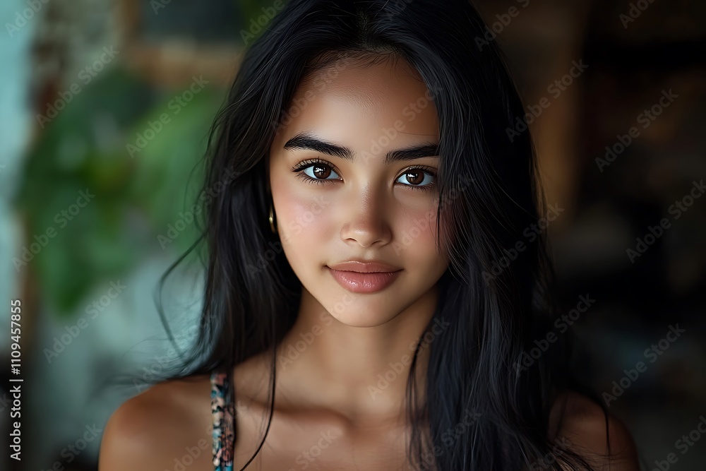Alluring Asian Girl Portrait Golden Warm Light, Delicate Features Alluring Asian Girl Portrait Golden Warm Light, Delicate Features