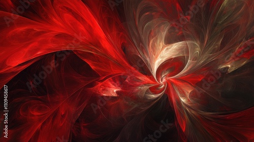 Abstract Swirling Red and White Pattern on Dark Background