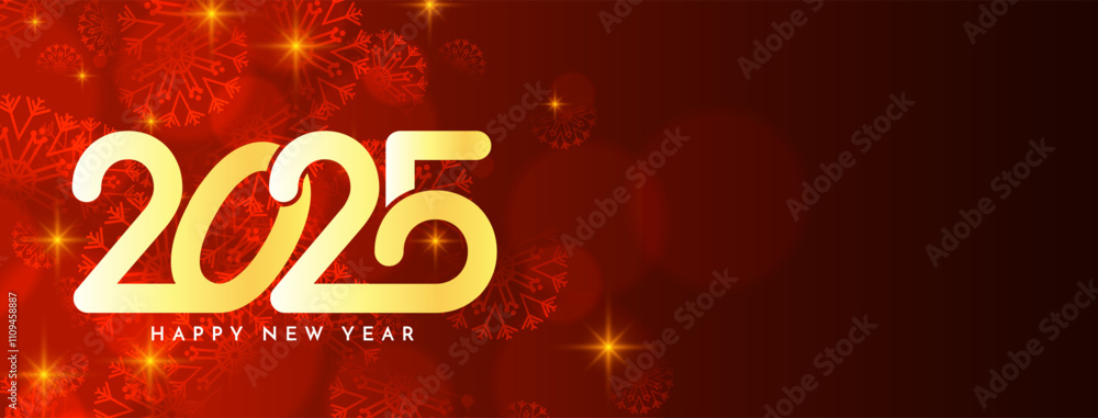 Happy new year 2025 golden text glitters red banner Happy new year 2025 golden text glitters red banner