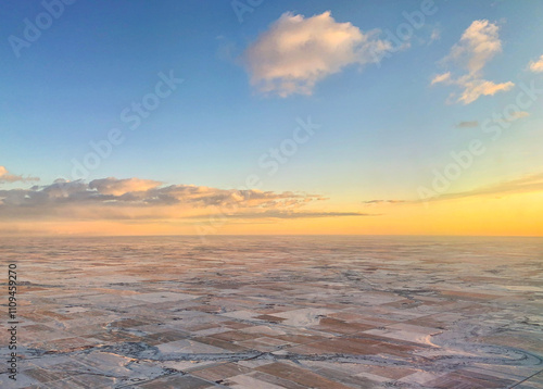 Aerial View Of The Sunrise Over Agricultural America