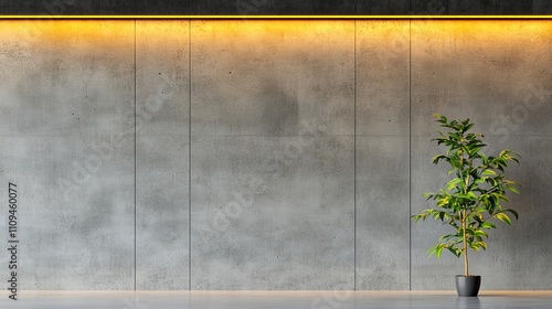 Fototapeta Naklejka Na Ścianę i Meble -  A plant is sitting in a black pot in front of a wall