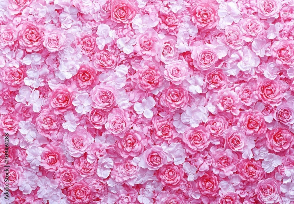 Fototapeta premium A Beautiful Floral Background with Pink Roses and Delicate White Petals Creating a Soft, Romantic Atmosphere for Any Design or Decoration Purpose