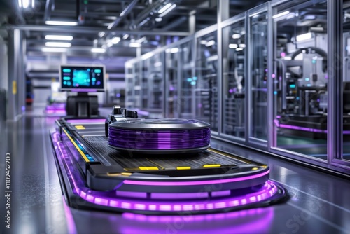 Wallpaper Mural Automated Factory. Robotic arm moving products on conveyor belt in high-tech facility. Torontodigital.ca