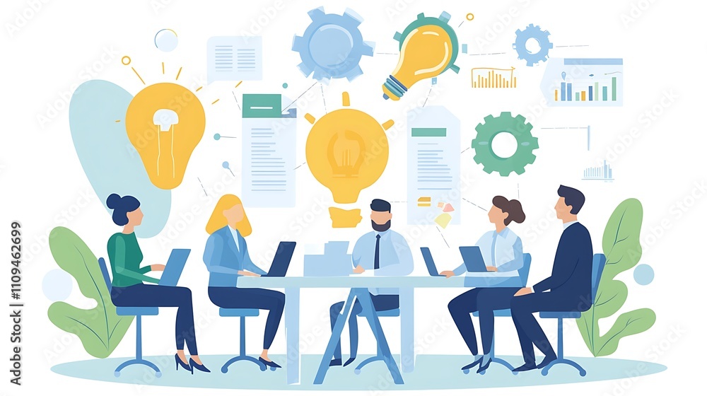 A business team working on a project in a stylish office space A business team working on a project in a stylish office space