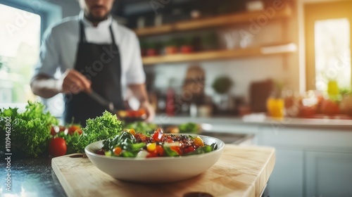 Wallpaper Mural Chef preparing a fresh salad in a modern kitchen. Torontodigital.ca