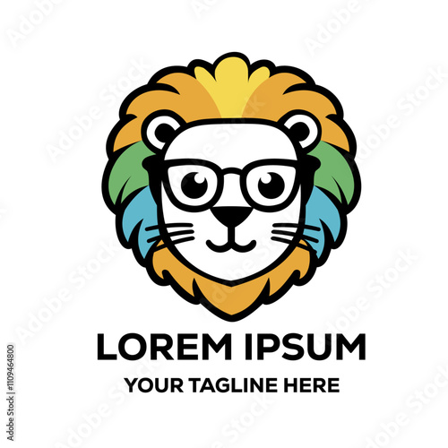 cartoon illustration of a lion head wearing glasses photo