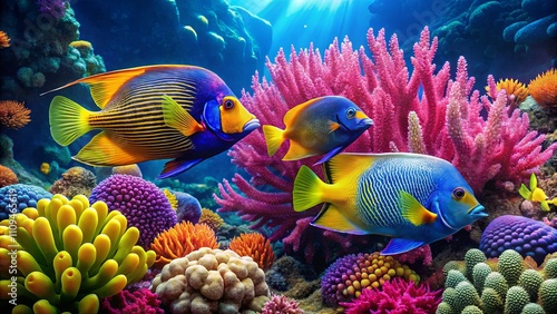 Vibrant Coral Reef with Colorful Fish Swimming