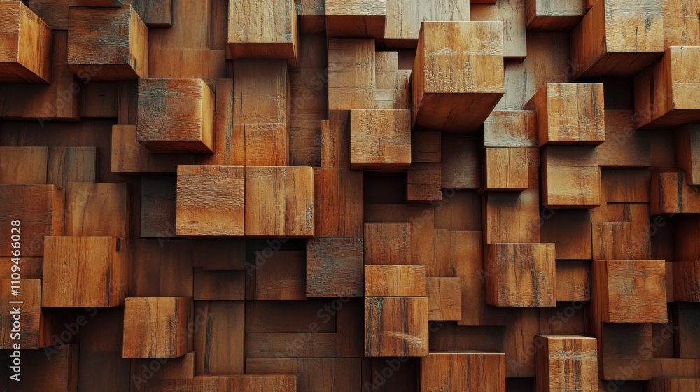 Abstract Wooden Blocks Wall Art with Rich Textures and Depth Abstract Wooden Blocks Wall Art with Rich Textures and Depth