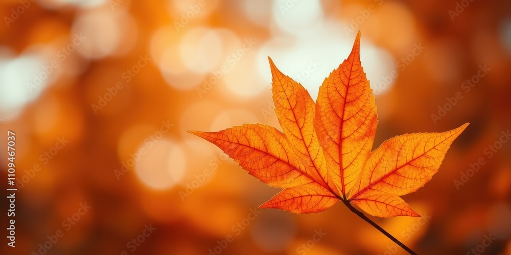 A Single Maple Leaf Illuminated by Golden Sunlight, Its Veins Visible in Detail Against a Background of Blurred Autumn Colors A Single Maple Leaf Illuminated by Golden Sunlight, Its Veins Visible in Detail Against a Background of Blurred Autumn Colors