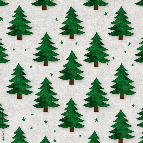 A repeating pattern of green Christmas trees on a light background.