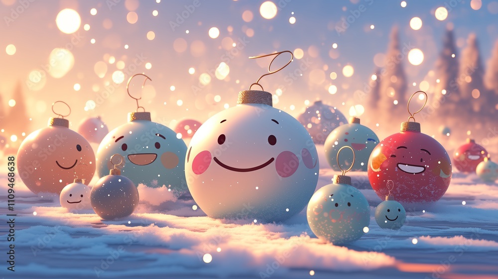 Fototapeta premium Cute Ornament Balls Icy Terrain
