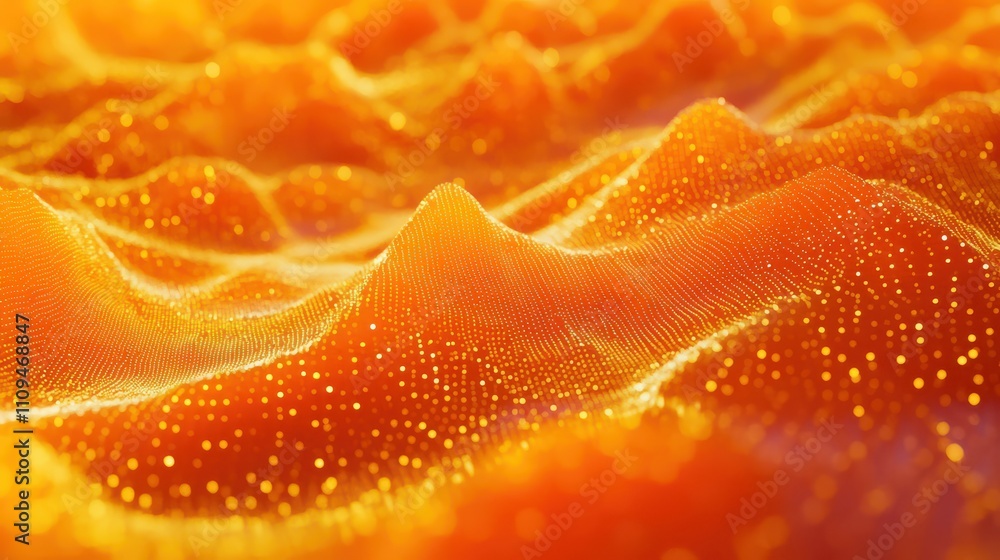 Abstract Wave Patterns of Glowing Orange Terrain with Shimmering Particles in a Stunning 3D Rendering for Modern Digital Backgrounds and Graphics Abstract Wave Patterns of Glowing Orange Terrain with Shimmering Particles in a Stunning 3D Rendering for Modern Digital Backgrounds and Graphics