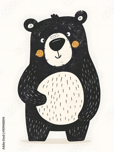 Adorable Black Bear Cub Illustration Cute Cartoon Animal Nursery Decor Kids Print