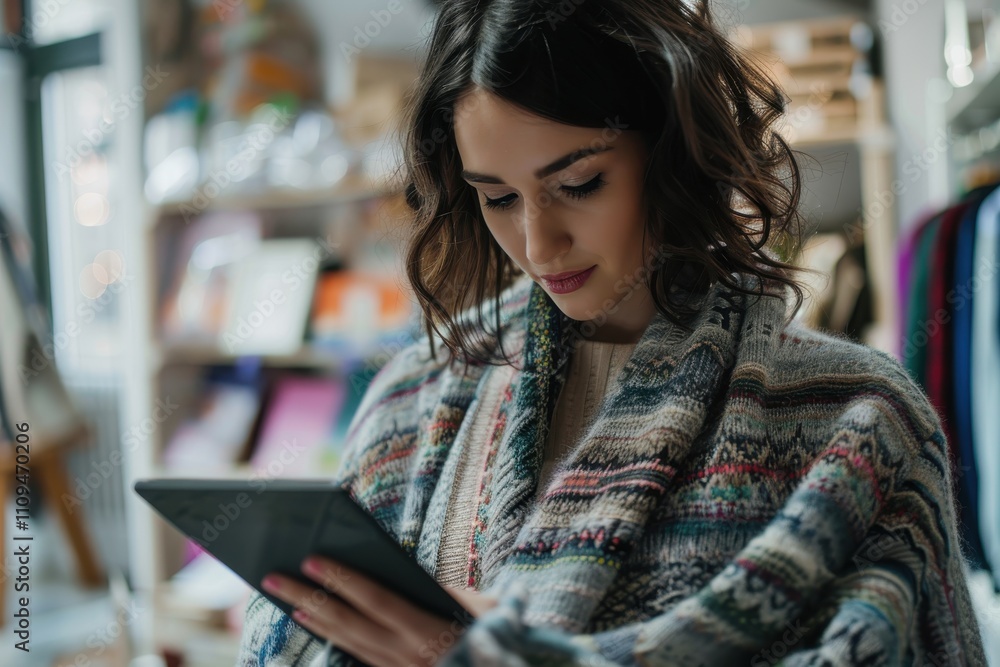 Obraz premium Elegant Asian woman in motion with shopping bags, full-length shot, colorful new boutique backdrop