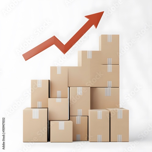 Growing Business Success Stacked Cardboard Boxes Upward Arrow