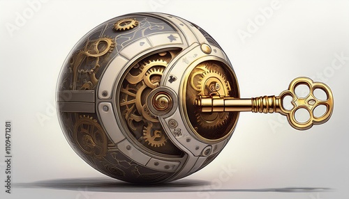 old antique clock mechanism isolated on white background