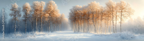 Wallpaper Mural Frosty winter sunrise in birch forest. Torontodigital.ca
