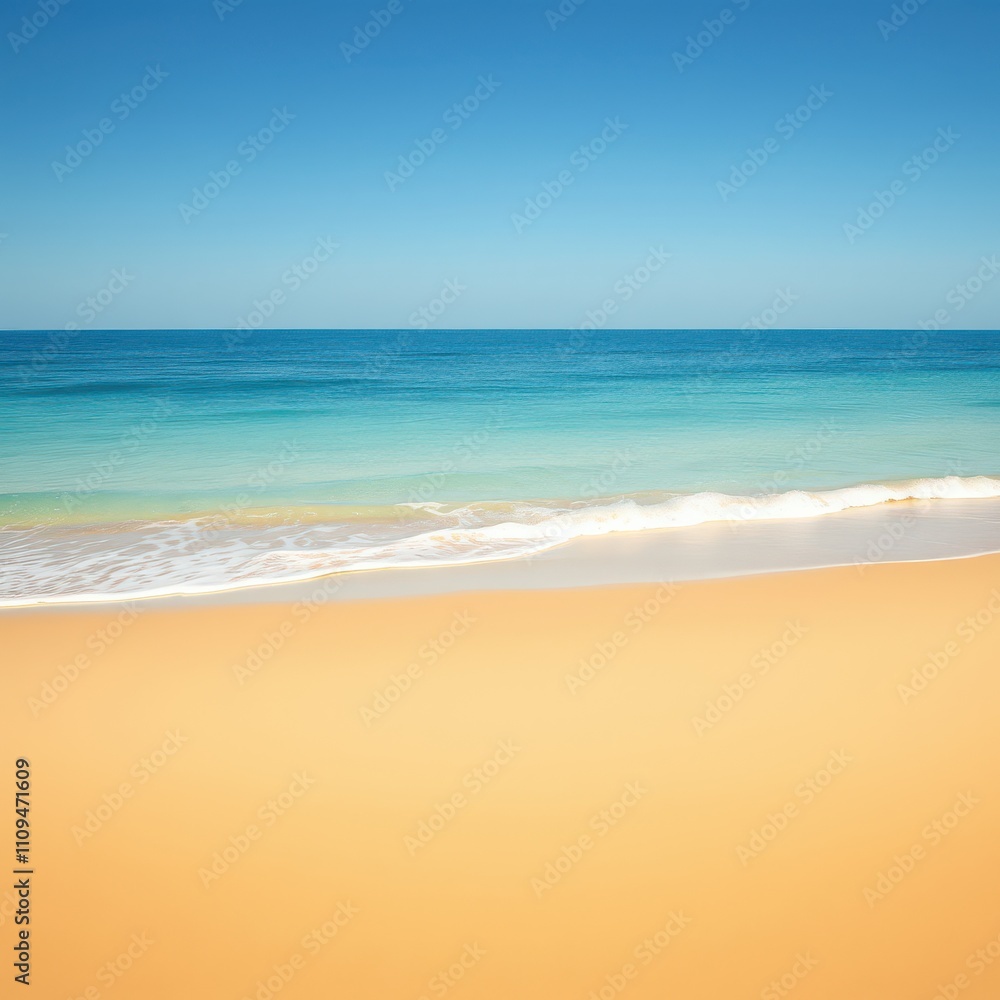 Fototapeta premium Tranquility concept with clear blue ocean waves on sandy beach, waves, blue, concept, ocean, relaxation