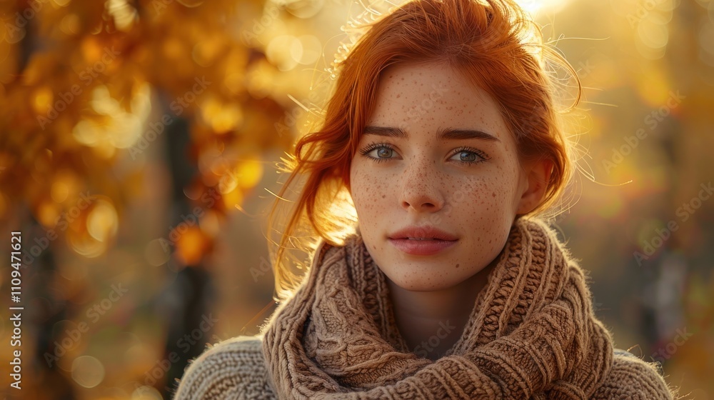 Redhead woman with freckles in autumn. Redhead woman with freckles in autumn.