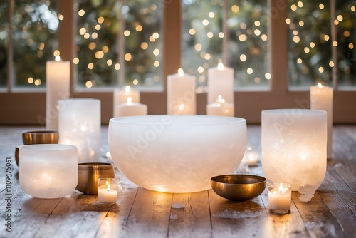 Serene Crystal Singing Bowls with Candlelit Ambiance