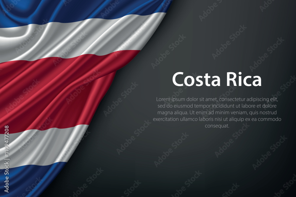 Waving Costa Rica Flag on Dark Background