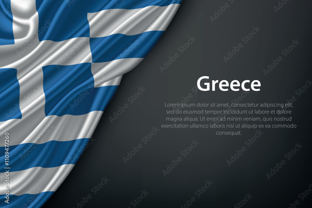 Waving Greece Flag on Dark Background Waving Greece Flag on Dark Background