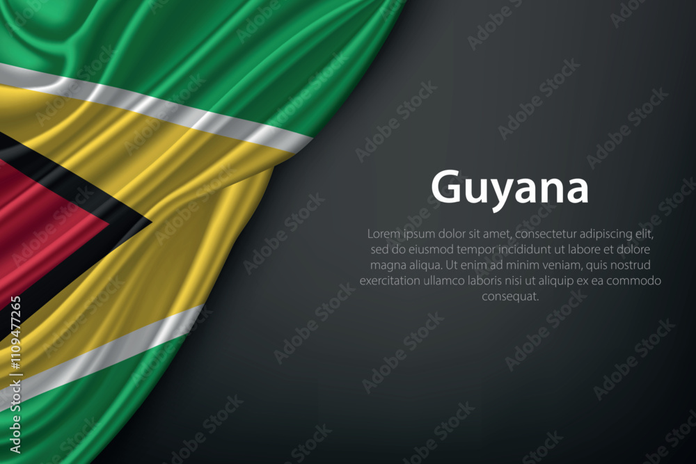 Fototapeta premium Waving Guyana Flag on Dark Background