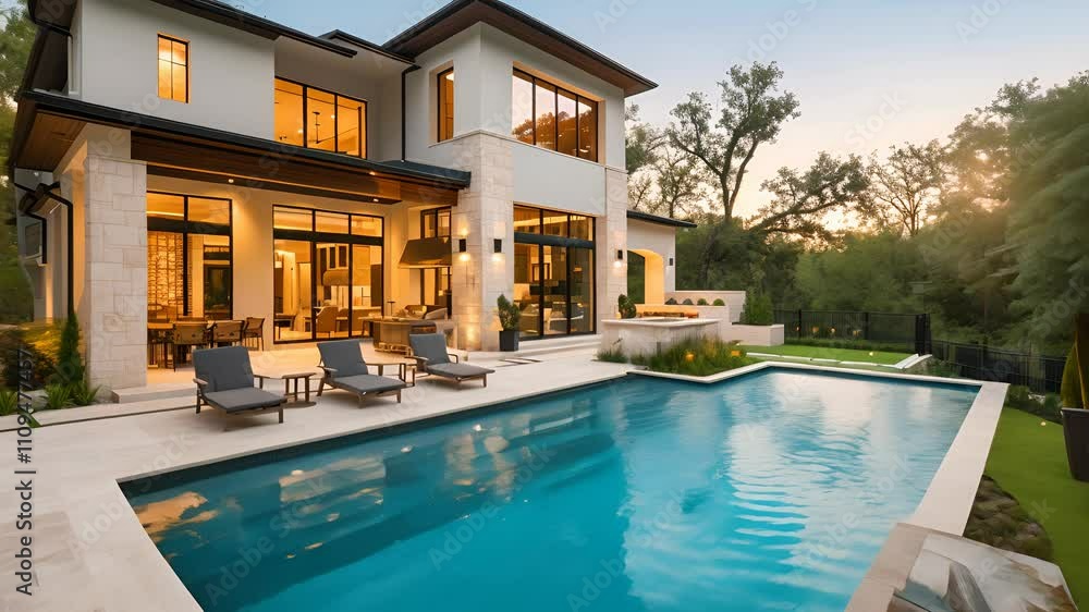 Modern House Exterior Design with Pool and Landscaping Stock Video ...
