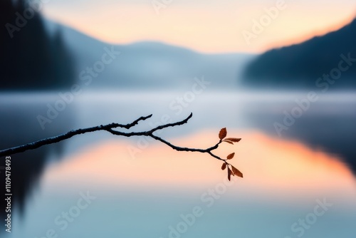 serenity at dusk, a serene dusk illuminates a peaceful lakeside, where time stands still in a comforting hold photo