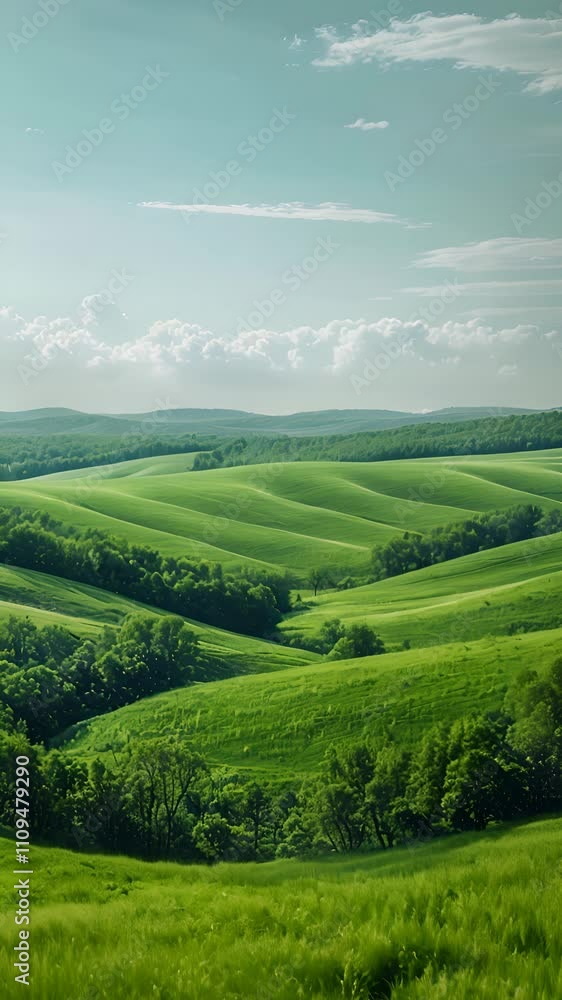 Green Hills Landscape with Rolling Hills and Blue Sky Green Hills Landscape with Rolling Hills and Blue Sky