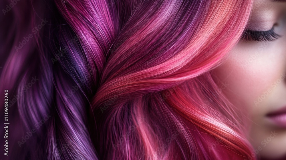 Naklejka premium A skilled hairdresser highlights a clients stunning new hair color while soft light enhances the models beauty and features