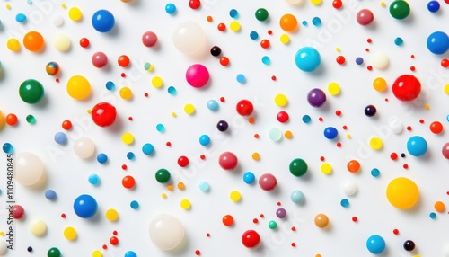 Colorful Abstract Background with Assorted Round Shapes and Bright Hues on a White Surface for Vibrant and Playful Visual Impact