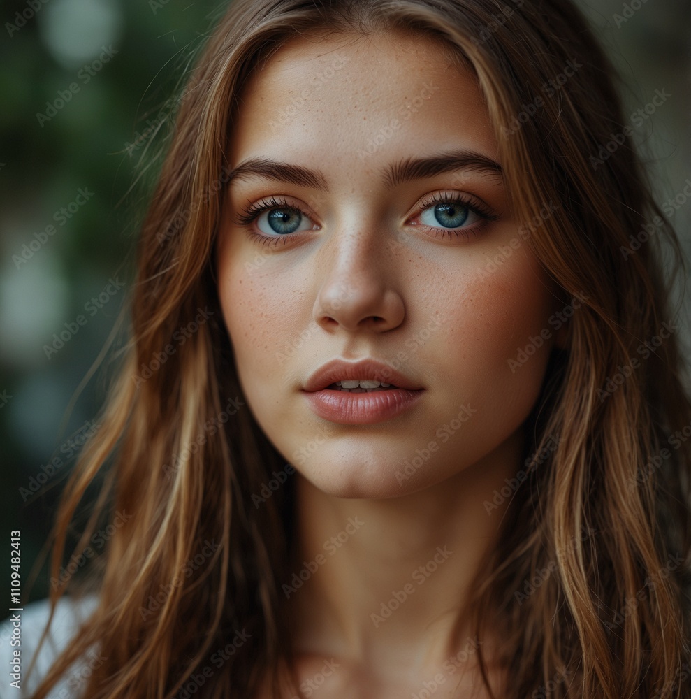 Fototapeta premium Beautiful girl with blue eyes brunette