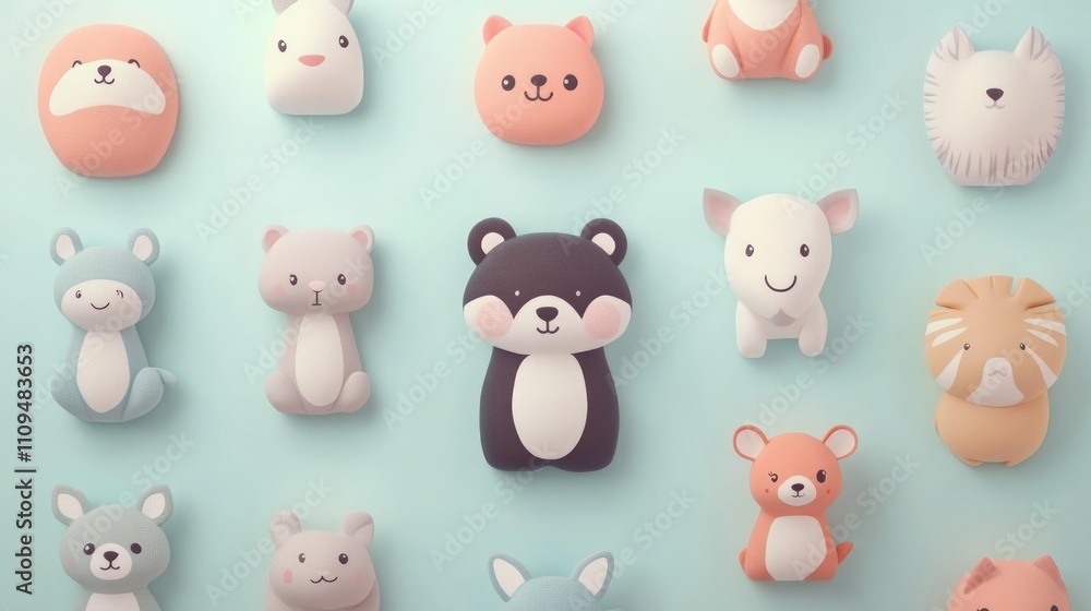 Obraz premium Playful Animal Parade, a charming design featuring adorable creatures on a gentle pastel backdrop, perfect for adding a whimsical touch to children's spaces.