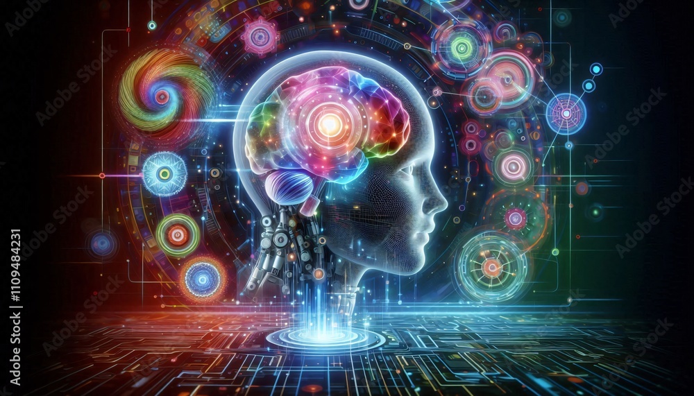 Fototapeta premium ai hallucination artificial intelligence psychedelic dreams brain digital fantasy hyperreality cognitive technology